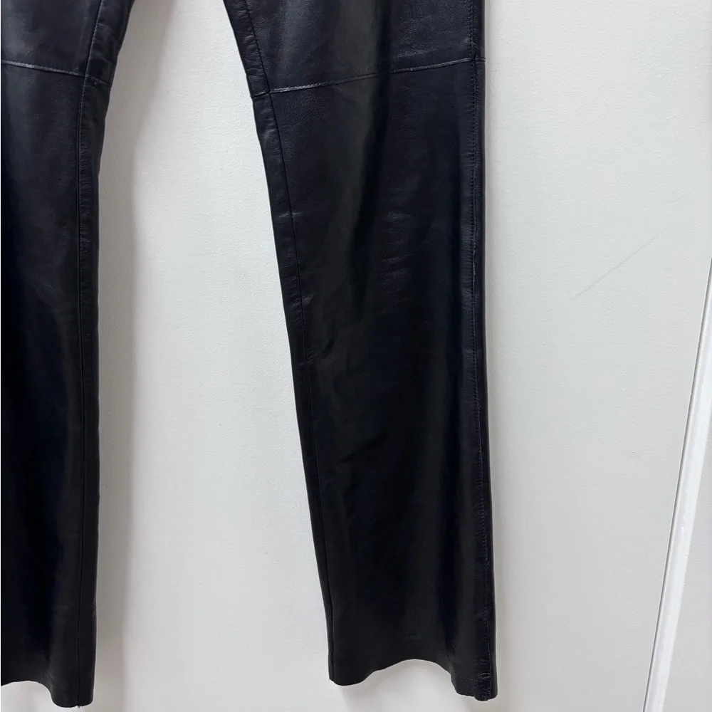 Vintage Hugo Buscati Collection Black Leather Pants with Front Zipper Detail